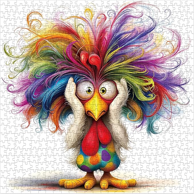 Funny Bird Puzzle for Adults 1000 Pieces, Colorful Chicken Jigsaw Puzzle, Cute Animal Rainbow Puzzle
