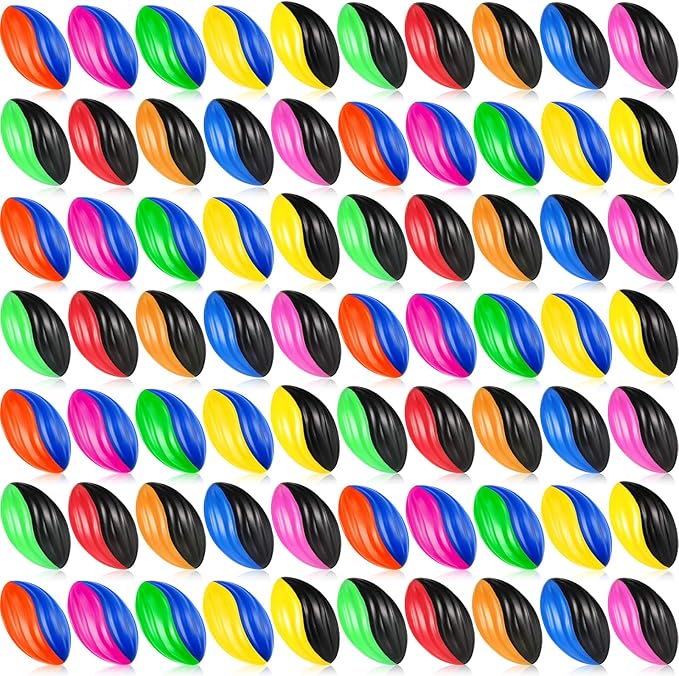 Jerify 100 Pcs Mini Footballs for Kids Spiral Foam Football Bulk 5 Inch Soft Small Waterproof Foam Ball Sports Birthday Toddler Football for Indoor and Outdoor Game (Assorted Color)