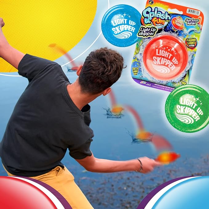 JA-RU Light Up Water Skipper Disc (3 Discs) – Water Skipping Toy for Kids, Pool & Travel Beach Toys for Summer Outdoor Play, Party Favors & Easter Basket Stuffers – 862-3p