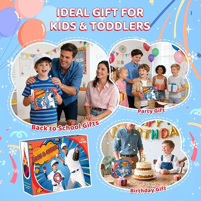 Toss and Catch Ball Game Set for Kids 3-5, Kids Toddler Baseball Glove & Catch Ball Toys,Kids Outdoor Games for Family, Toys for Beach Pool Yard Outside, Birthday Gift for Ages 3 4 5 6 7 8-12