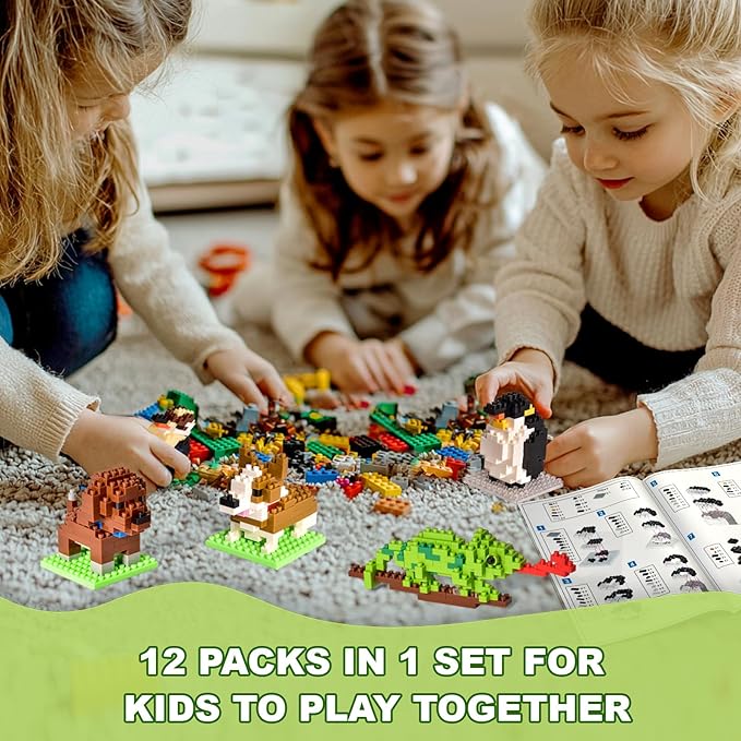 FUN LITTLE TOYS Party Favor for Kids Building Set, Mini Animals Building Blocks Sets Goodie Bags Stuffers for Kid, Small Toy Prizes, 12Pack Kit Birthday Party Favor Gifts Toys for Ages 8-13