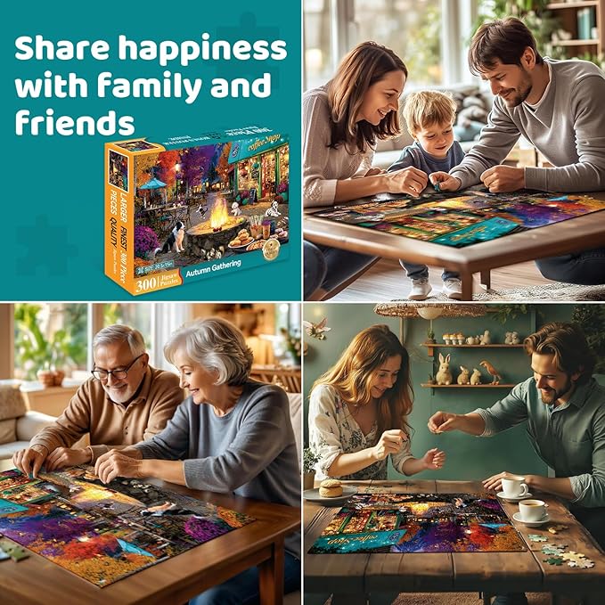 300 Piece Puzzles for Adults Large Piece, Coffee Shop Dog Cat Campfire Jigsaw Puzzle, Funny Gift for Adult Kids, Challenging Puzzle Perfect for Game Nights, 20.5 X 15 in