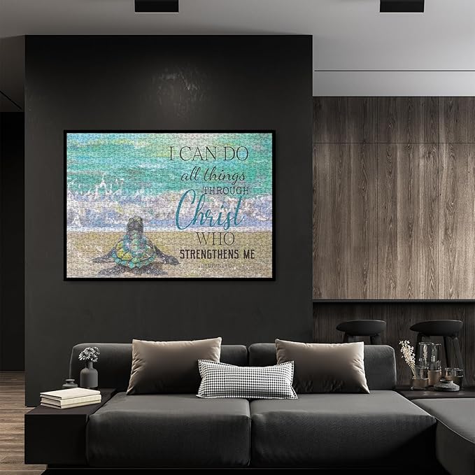 Beach Christian Turtle Puzzles for Adults 1000 Pieces, Religious Bible Catholic Jigsaw Puzzles, Nature Art Puzzles