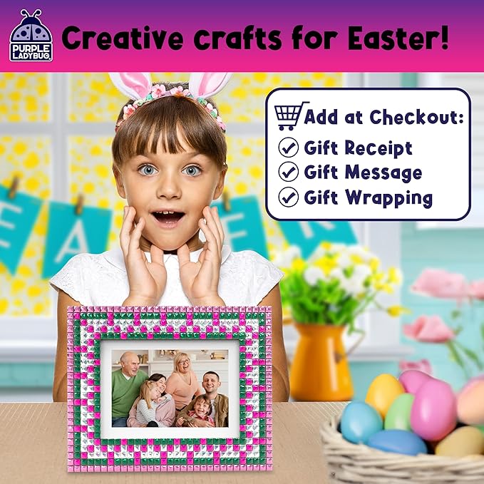 PURPLE LADYBUG Kids Picture Frame Mosaic Kit with Sparkly Gems - Fun Arts & Crafts for Girls 8-12 6-8, Great Gifts for Birthday for 6 7 8 9 10 11 12 Girls - Ideal for Sleepovers, Playdates
