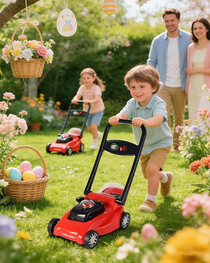 Kids Lawn Mower with Realistic Grass-Cutting Action and Sounds – No Batteries Required | Fun Outdoor Push Toy, Birthday Gift & Holiday Present for 3, 4, 5, 6, 7, 8 Year Old Boys and Girls (Red)