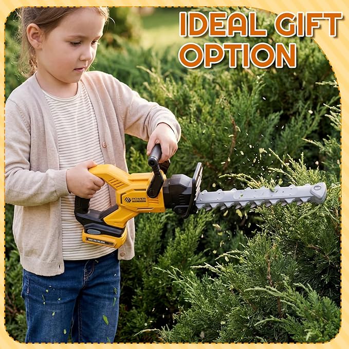 4 Pcs Toy Gardening Tool Set for Kids Toy Leaf Blower Weed Trimmer Hedge Trimmer Chainsaw Play Set with Lights and Sounds Birthday Gifts for Christmas Boys Girls