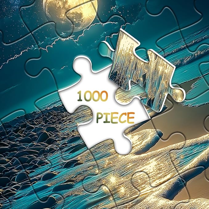 PICKFORU Beach Jigsaw Puzzle 1000 Pieces, Ocean Moon Nature Art Scenery, Colorful Magic Beach Themed Puzzle, Challenging for Adults