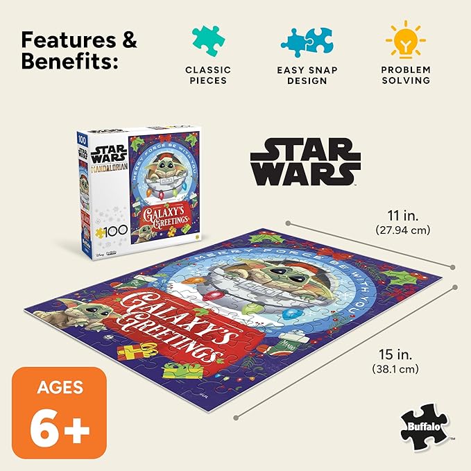 Buffalo Games – Star Wars - Galaxy's Greetings - 100 Piece Christmas Jigsaw Puzzle - Festive, Holiday Puzzle for Adults and Families – Precision-Cut Pieces, Winter Artwork, Relaxing Fun