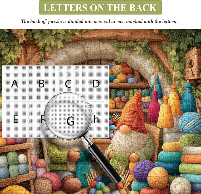 Funny Knitting Gnomes Puzzle for Adults 1000 Pieces，Vintage Cozy Yarn Workshop Colorful Art Puzzle，Cute Sewing Room Gnomes Jigsaw Puzzle Challenge
