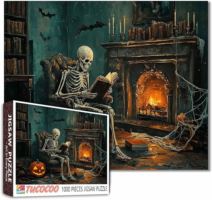 Halloween Skeleton and Stove Jigsaw Puzzles for Adults 1000 Pieces Terrifying Pumpkin Bat Unique Puzzles Challenging Family Activity Game Colorful DIY Puzzle Wall Decor Gifts 19.7 x 27.6 Inch