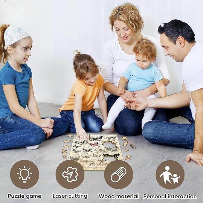 Bodhipnjoy Wooden Butterfly Puzzles for Adults, Vintage Butterfly Flower Jigsaw Puzzle 200 Pieces, Unique Shaped Plants Puzzles for Kids, Puzzles Family Game Gift 8.9 * 12 in