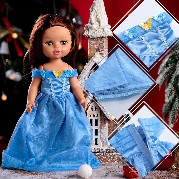 14-Inch Doll-Clothes Princess Dress - 5-Piece Fashion Outfit for 14" Dolls, Includes Snow White, Cinderella, Belle, Aurora, and Rapunzel Styles, Perfect for Playtime and Collecting