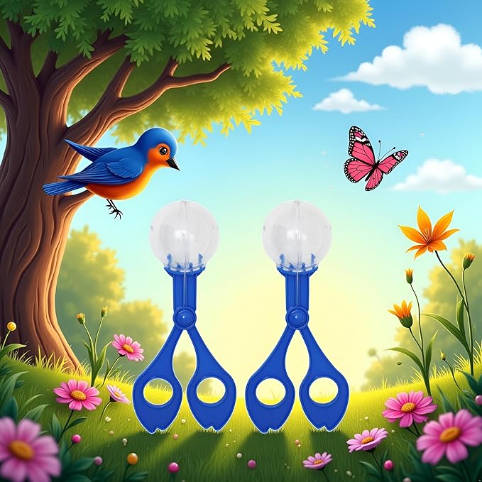Jowxsx 2Pcs Blue Fine Motor Skill Tool, Hand-Eye Coordination Plastic Scissor Clamp Small Butterfly Clip, Scoopers for Teen Nature Exploration Observation for Sports and Outdoor Play
