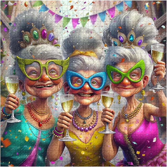 PICKFORU Party Grandma Puzzles for Adults 1000 Pieces, Funny Cute Grandma Jigsaw Puzzles, Happy Puzzle Theme as Home Decor