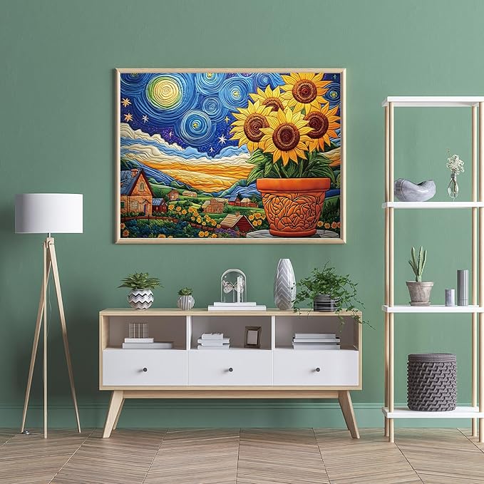 Puzzles for Adults 500 Pieces, Sunflower Puzzle Jigsaw Puzzles 500 Pieces - Starry Sunflower, Impossible Starry Night Puzzle, Finished Size 20.47 * 14.96”, with 1:1 Poster, Letter on The Back