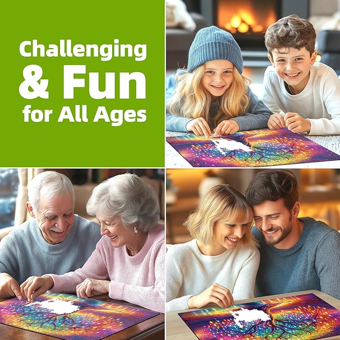 Neon Life Tree 1000 Piece Puzzles for Adults, Hard Challenge Art Jigsaw Puzzle, for Gifts Xmas Birthday Party Games Family, 27.5x19.7 inch - Dust Free Puzzle
