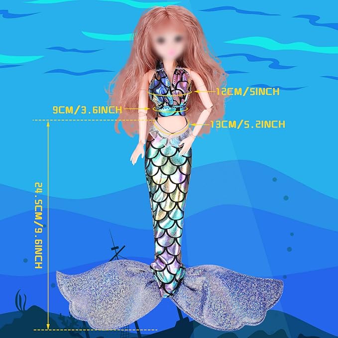 3 Sets Mermaid Doll Accessories Clothes Tail Dress Set Colorful Bikini Swimwear for 11.5-12 Inch Doll(Cute Style,Blue, Pink, Purple)