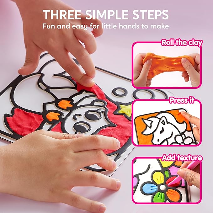 JOVA Klever Kits Air Dry Clay Painting, Air Clay Kit for Kids, 8 Pre-grooved Filling and Original Designed Boards, Easy Play and Non Toxic Material, Arts and Crafts for Kids Age 4-9