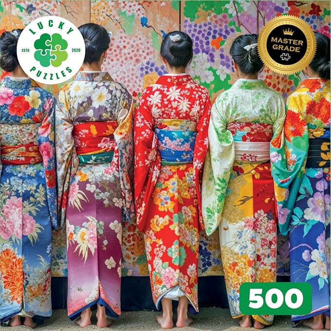 Lucky Puzzles Colorful Kimono Mosaic - 500 Piece Artistic Jigsaw Puzzle for Adults and Kids | Vibrant Colors | Cultural Art | Premium Quality | Brain Exercise and Home Decor | 18 x 24 Inches