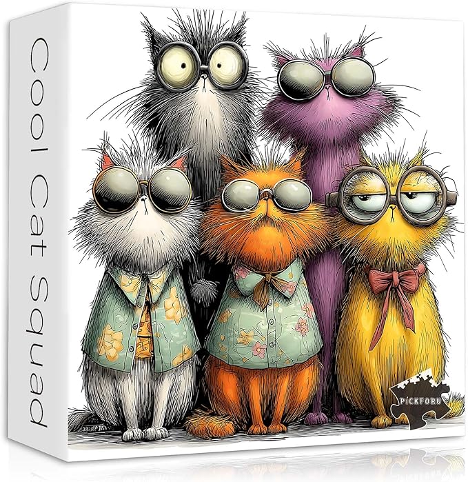 PICKFORU Cat Puzzle for Adults 1000 Pieces,Funny Cat Kitty Jigsaw Puzzle Abstract Art, Colorful Animal Cute Kitten Puzzle Challenge for Adults