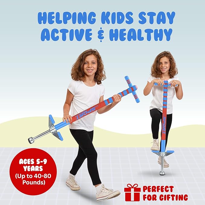 New Bounce Pogo Stick for Kids - Pogo Sticks, 40 to 80 Lbs - Sport Edition, Quality, Easy Grip, PogoStick for Hours of Wholesome Fun