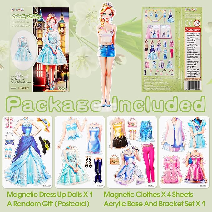 PainZieteg Magnetic Dress Up Dolls, Magnetic Princess Dress Up Paper Dolls, Magnetic Dress Up Dolls for Girls Ages 4-10 Learning Created Imagine Set Birthday Gift (Lea)