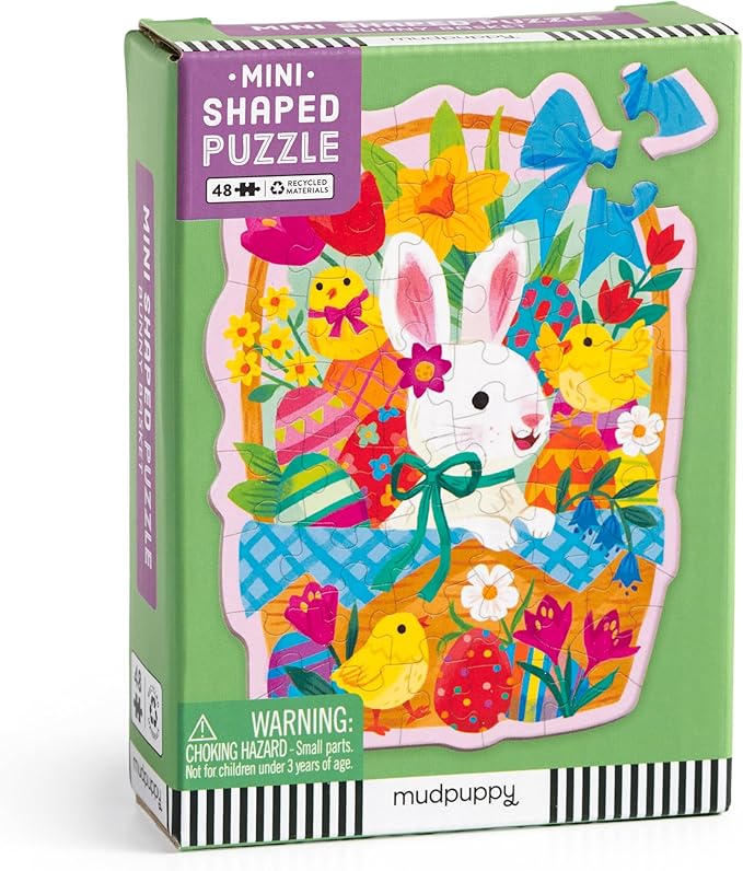 Mudpuppy Bunny Basket – 48 Piece Mini Puzzle with Colorful and Fun Illustrations of A Cute Bunny in A Basket