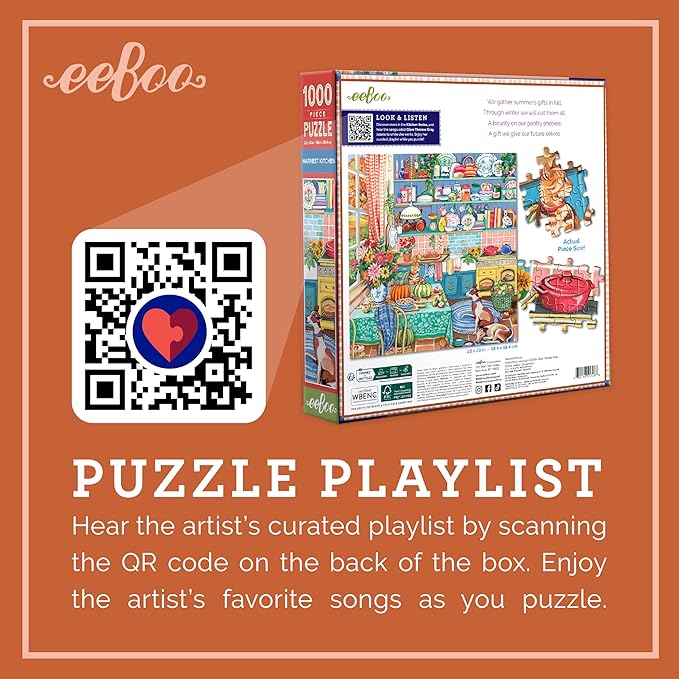 eeBoo 1000 Piece Puzzle - Harvest Kitchen Jigsaw Puzzle for Adults, Square 23" x 23" Made with Recycled Board & Vegetable-Based Ink