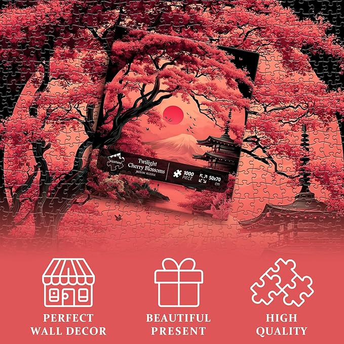 PICKFORU Landscape Puzzles 1000 Piece for Adults, Japanese Cherry Blossom Puzzle Nature Mountain Tree Scenic, Flower Vintage Scenery Jigsaw Puzzles Challenge