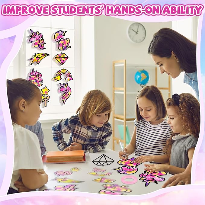 32 Sets Unicorn Rainbow Suncatchers Craft Kit DIY Window Stained Glass Effect Diamond Star bow Paper Crafts Home School Classroom Decoration Kid Birthday Gift Creative Art Project Activity Game