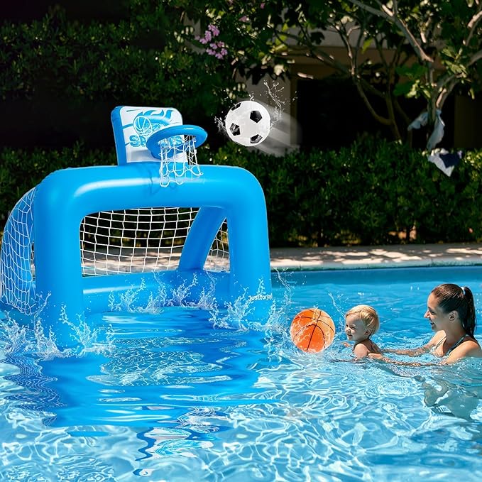 40in Pool Basketball Pool Game Set Inflatable Water Soccer Polo Game 2-in-1 Poolside Floating Summer Swimming Sports Toy for Kids Teens Includes 2 Balls and Pump for Beach Yard Indoor Outdoor