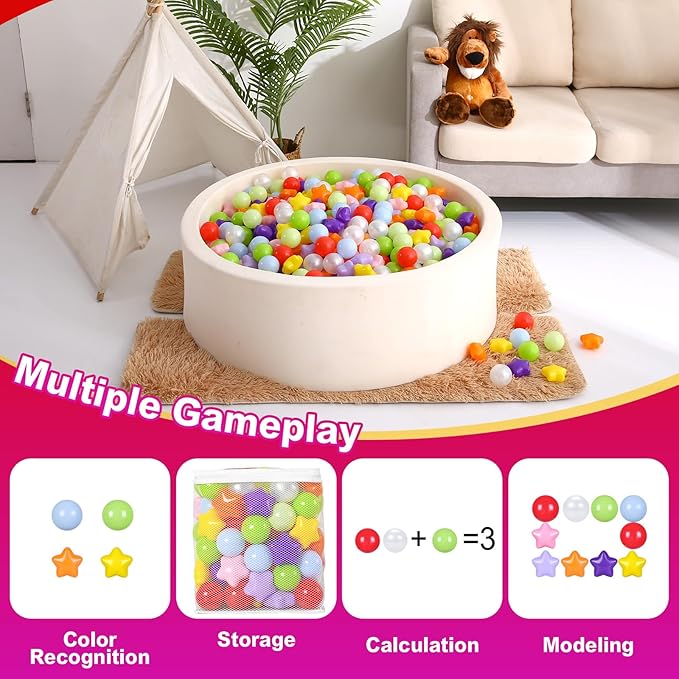Realhaha Ball Pit Balls 50 100 200 500, Star Shapes for Babies Kids Playpen Plastic Balls for Babies Ball Pool Puppy Playballs