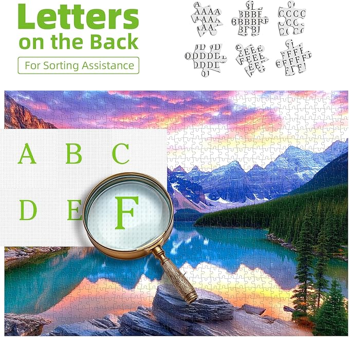 1000 Piece Jigsaw Puzzle - Moraine Lake Sunset Landscape, Scenic Canadian Rockies Puzzle for Adults for Nature Lovers and Puzzle Enthusiasts