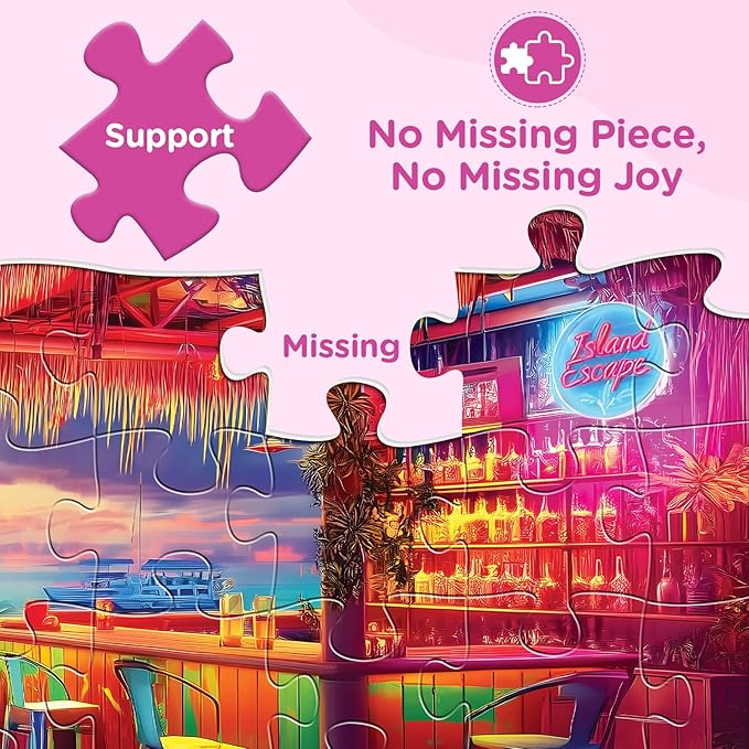 500 Piece Puzzles for Adults,Beach Bar at Sunset Puzzle for Adults Seniors,Recycled Paper Unique Funny Cool Summer Jigsaw Puzzle,Challenging Family Game Gifts for Friends Men Women Seniors, 20.5*15In