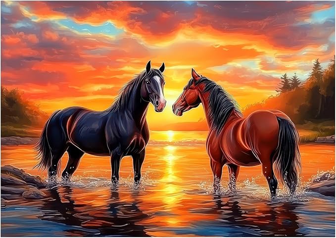 500 Piece Puzzles for Adults, Horse Sunset Landscape Jigsaw Puzzle with Letters on Back, Cardboard Puzzle for Game Nights & Home Decor, 20.5×15 Inch