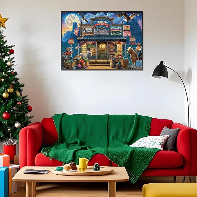 Rocorose Jigsaw Puzzle 1000 Pieces for Adults, Trading Post Puzzle Challenging Game Nights for Family Party Holiday Jigsaw Puzzle Home Decor