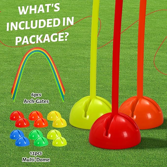 Hiboom 6 Set Multi-Dome Arch Gates Set Include 6 Obstacle Course Arch Gates with 12 Domes Base Rainbow Color Sport PE Equipment for Adult Obstacle Course Outdoor Backyard Lawn Sports Games