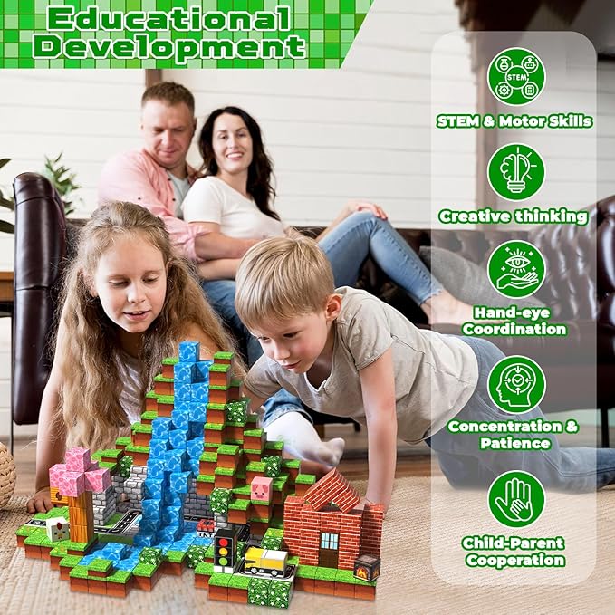 100 PCS 0.8in Magnetic Blocks - Easter Toys & Magnetic Building Blocks Cubes, Stacking Magnets, STEM Toys for School Acitivities, Birthday Gifts for Boys Age 3+ Years Old (Theme: Forests)