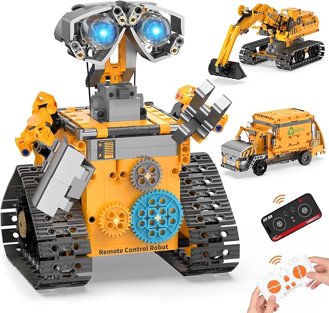Robot Building Kit Toys for Boys Age 8-12 with 700 Pcs, 3 in 1 Robotics Excavator Garbage Truck with App & Remote Control, Coding Robot Building Set, Birthday Gifts for 8-14 Years Old Boys
