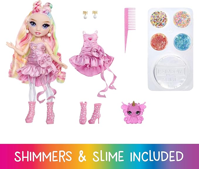 Rainbow High Rainbow Shimmers with Slime – Bella, Pink 11”, Create a Rainbow Fashion Doll, Slime Kit