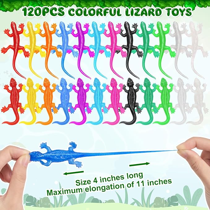 120Pcs Stretchy Lizard, 12 Colors Goodie Bag Stuffers for Halloween Party, Lizard Toys for Kids Rubber Lizards Toys for Parody Filler