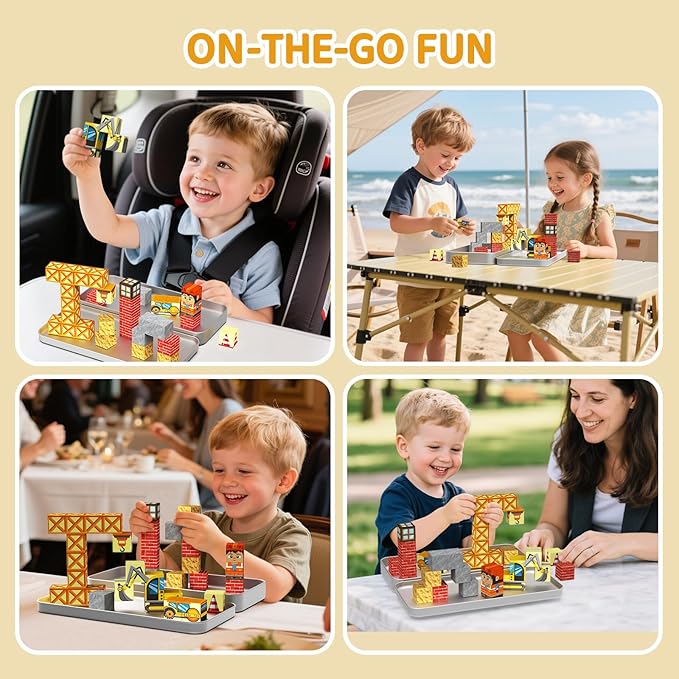 Magnetic Blocks with Magnet Box-35PCS Magnet Cubes, Magnetic Tiles Kids Build Cubes Travel Game Toys, Road Trip ‌Sensory Toy Christmas Birthday Gifts for Boys & Girls Ages 3