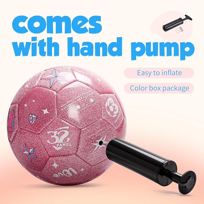 Soccer Ball Size 2 Size 3 Size 4 For Toddlers Kids Ages 1-3 3-8 8-12 - Glitter Unicorn Dinosaur Design - Sports & Outdoors Ball with Pump Deflated - Gift for Girls Boys Children Youth School Birthday