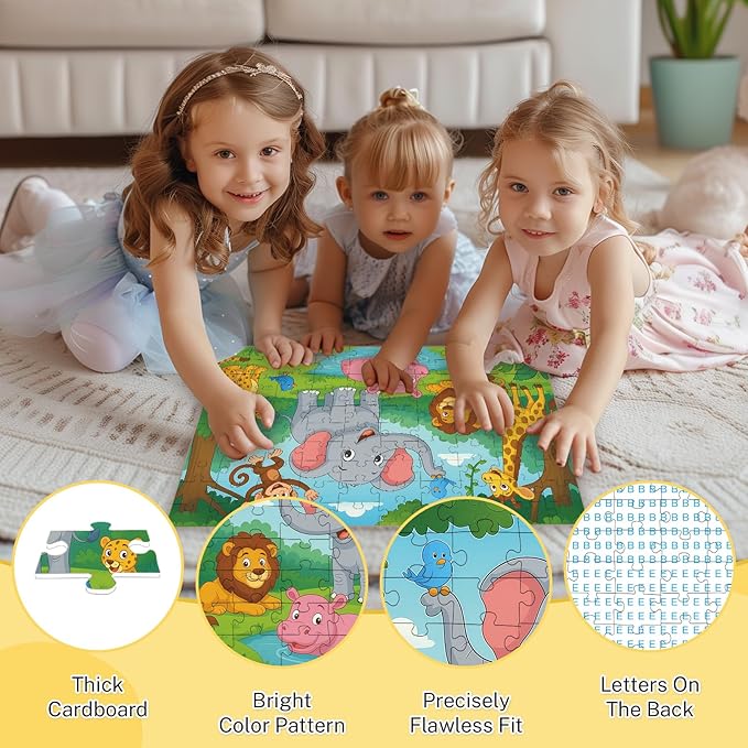 4-Pack 100 Piece Puzzles for Kids Ages 4-6 6-8 8-10, Farms Dinosaurs Seaworld Wildlife Kids Puzzles Ages 3-5 4-6 5-8 8-10, Learning Educational Kid Jigsaw Puzzles Gifts for Girls and Boys (15x10 in)