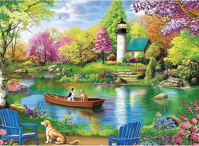 500 Piece Puzzles for Adults,Large Piece Lake Landscape Puzzle for Adults Seniors,Unique Funny Dog Art Jigsaw Puzzle,Challenging Family Activity Game Gifts for Family, Friends, Men, Women,20.5*15 In