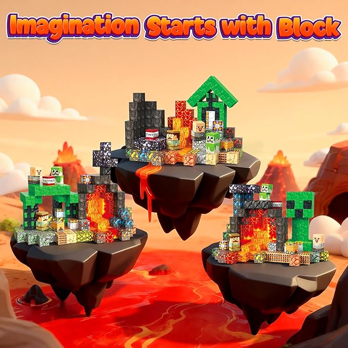 200PCS 0.8inch Magnetic Building Blocks STEM Toy for Kids 3+ Toddler Educational Construction Gift for Boys & Girls (Lava Cave-200pcs)