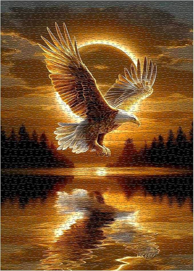 Solar Eagle Puzzles for Adults 1000 Pieces, Nature Forest Sunset Scenery Puzzles, Bald Eagle Bird Jigsaw Puzzles, Beautiful Animal Puzzles as Home Decor