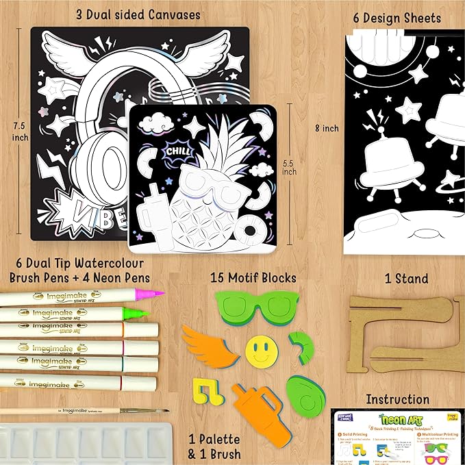 Imagimake DIY Neon Art Kit |12 Exciting Kids Activities | Art Kits for Girls Ages 10-12 | Crafts for Boys Ages 8-12 | Painting Kits for Adults | Easter Gifts for Kids Age 8,9,10,11,12 Years Old