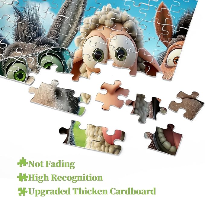 PICKFORU Laughing Ranch Jigsaw Puzzles 1000 Pieces, Funny Farm Animal Puzzles for Adults, Donkey Horse Sheep Puzzle as Home Decor