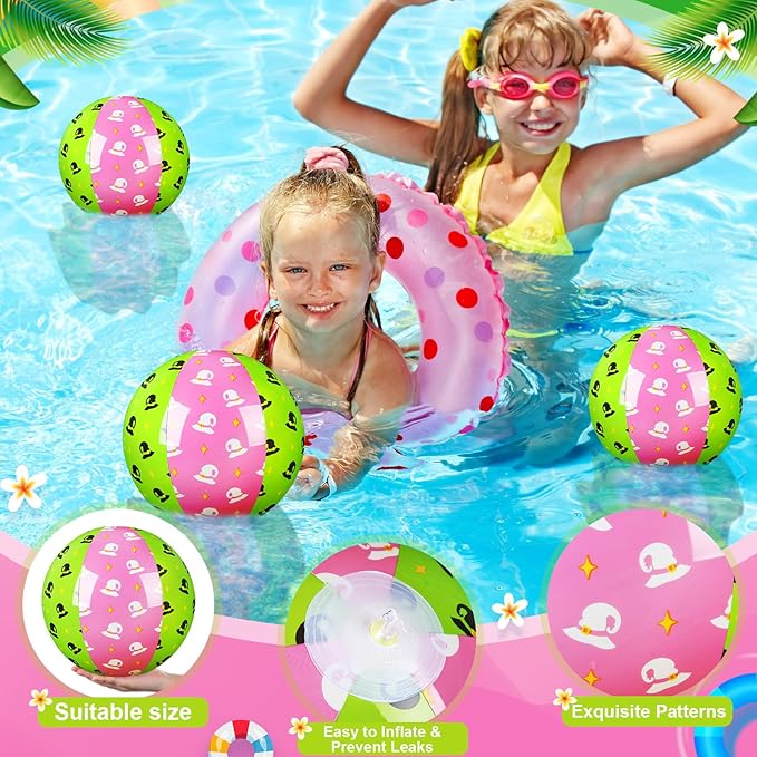12 Pack Themed Beach Ball 7.87" Bulk for Summer Pool and Beach Game Gifts and Birthday Party Supplies and End of the Year Class Party Decorations Favor